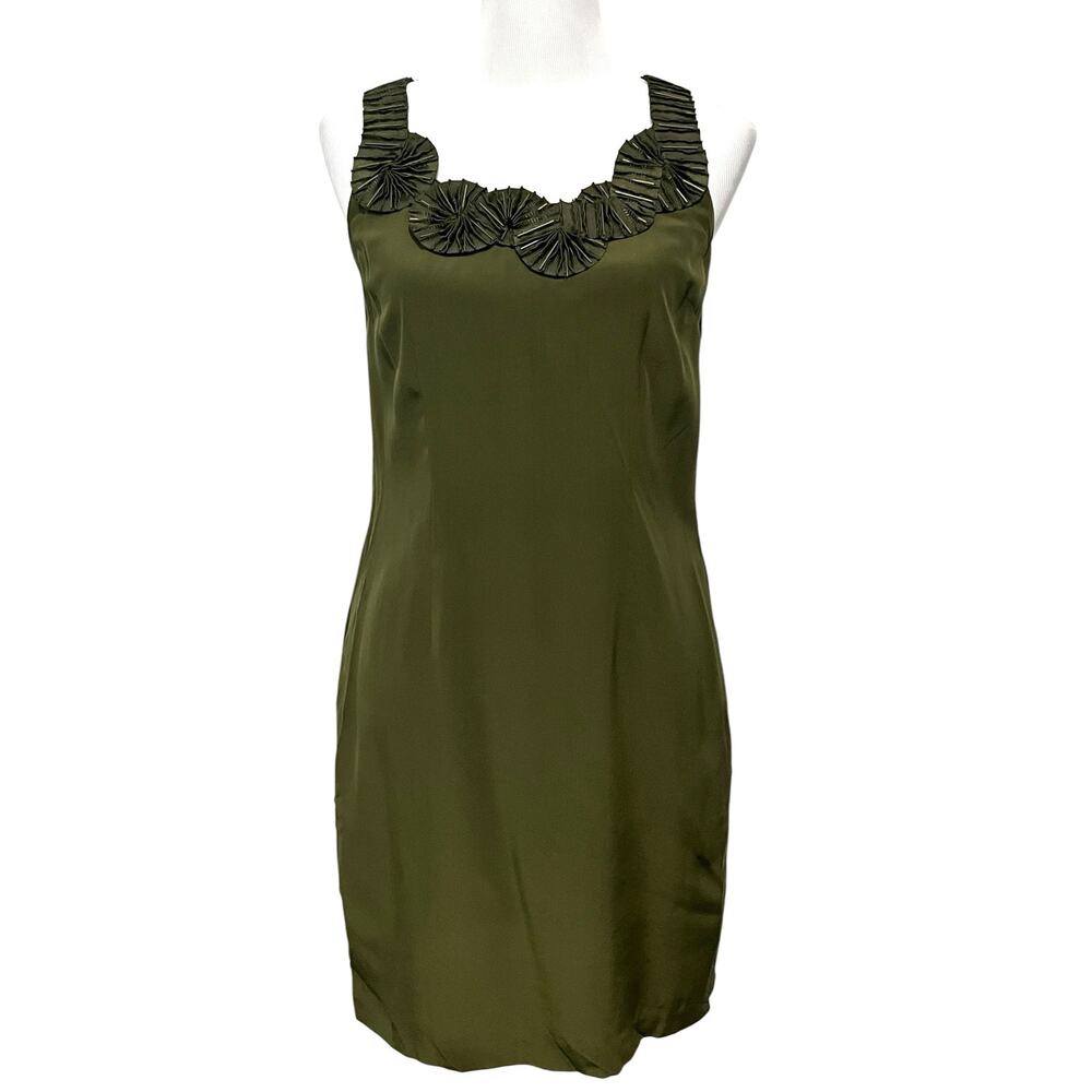 Cynthia Steffe Silk Dress Sleeveless Green with Pockets Beaded Neckline Size 4